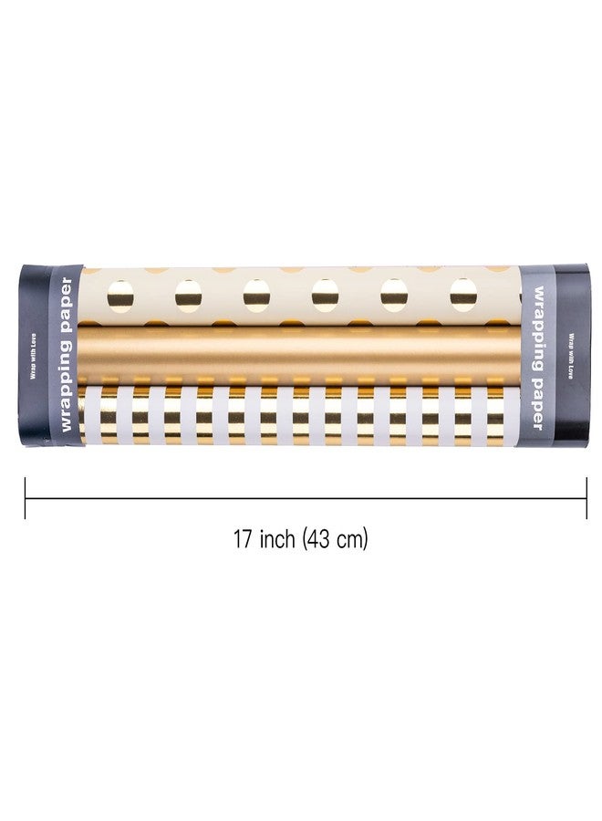 لفة ورق تغليف ذهبي من راباهوليك - لفة صغيرة - 3 لفات - 17 بوصة × 120 بوصة لكل لفة - ورق تغليف ذهبي لامع لأعياد الميلاد، وحفلات الزفاف، وأعياد الميلاد، والحفلات، وحفلات استقبال المولود - Image 3